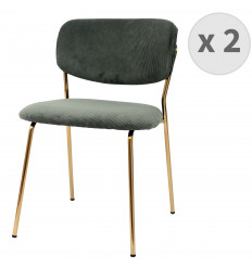 CLARA - Chaise en tissu côtelé Sauge et métal doré brossé (x2)