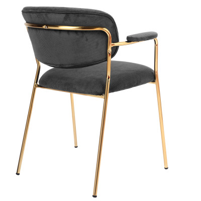 CLARA- Silla de tela acanalada carbono y metal dorado(x2)