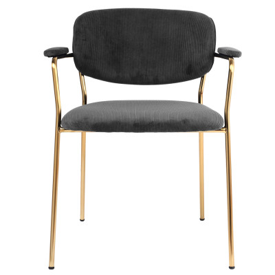 CLARA, Chaise en tissu cotelé Carbone et métal doré brossé(x2)