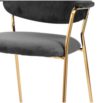 CLARA- Silla de tela acanalada carbono y metal dorado(x2)