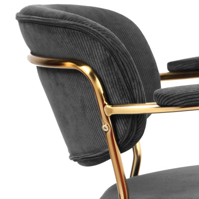 CLARA- Silla de tela acanalada carbono y metal dorado(x2)