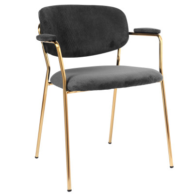 CLARA- Silla de tela acanalada carbono y metal dorado(x2)