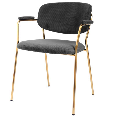 CLARA, Chaise en tissu cotelé Carbone et métal doré brossé(x2)