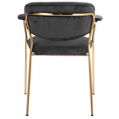 CLARA, Chaise en tissu cotelé Carbone et métal doré brossé(x2)