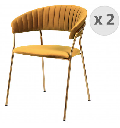 HUGO-Sedia con braccioli in velluto senape e dorato (x2)