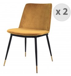 ENZO, Chaise en velours Moutarde, pieds métal noir mat et doré (x2)