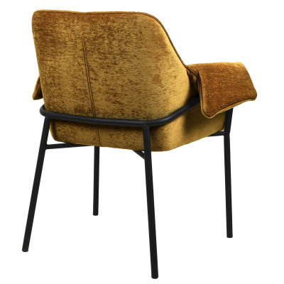 GASPARD-Silla de mesa de tela mostaza y metal negro