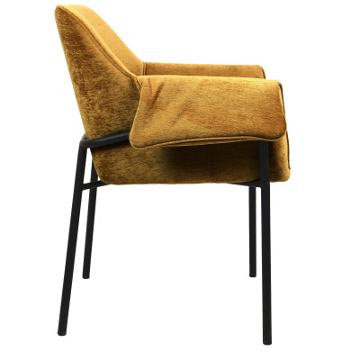 GASPARD-Silla de mesa de tela mostaza y metal negro