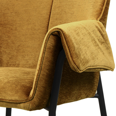 GASPARD, Fauteuil de table en tissu chenillé Moutarde et métal noir