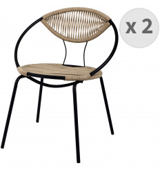 ROXANE - Chaise en corde naturel et métal noir mat (x2)