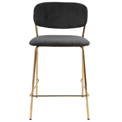 CLARA-Silla de bar de tela acanalada negro y dorado (x2