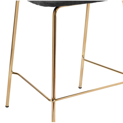 CLARA - Chaise de bar en tissu cotelé Noir et métal doré brossé (x2)