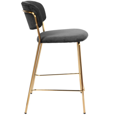 CLARA-Silla de bar de tela acanalada negro y dorado (x2