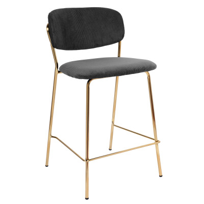 CLARA-Silla de bar de tela acanalada negro y dorado (x2