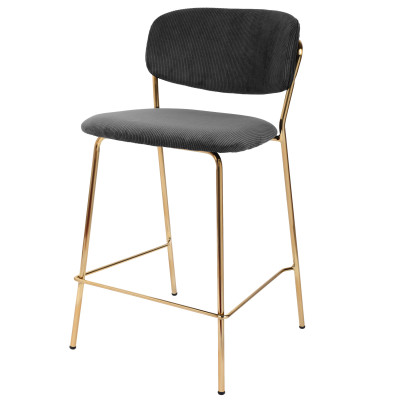 CLARA-Silla de bar de tela acanalada negro y dorado (x2