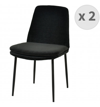 NOLAN - Chaise en tissu chenillé Noir, métal noir et doré (x2)