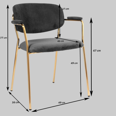 CLARA- Silla de tela acanalada carbono y metal dorado(x2)