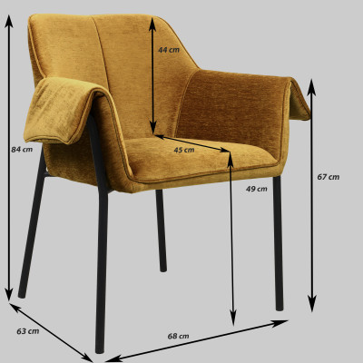 GASPARD-Silla de mesa de tela mostaza y metal negro