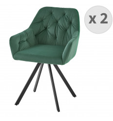 GORDON - Fauteuil de table en velours Vert Bouteille et métal noir (x2)