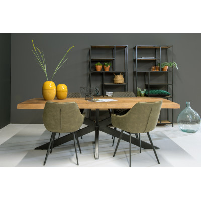 DACCA-Table à manger 6/8 personnes L180, Manguier massif et métal noir