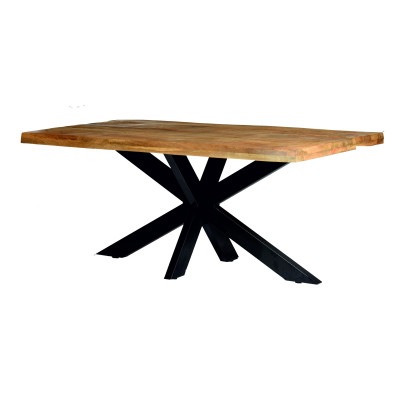 DACCA-Table à manger 6/8 personnes L180, Manguier massif et métal noir