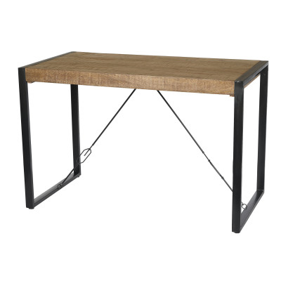 DACCA-Table de bar 6 personnes L140 cm, Manguier massif et métal noir