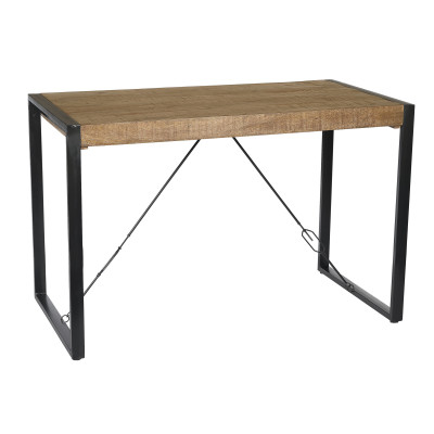 DACCA-Table de bar 6 personnes L140 cm, Manguier massif et métal noir