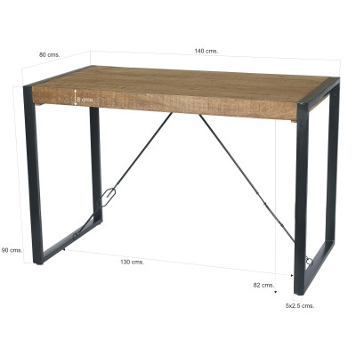 DACCA-Table de bar 6 personnes L140 cm, Manguier massif et métal noir