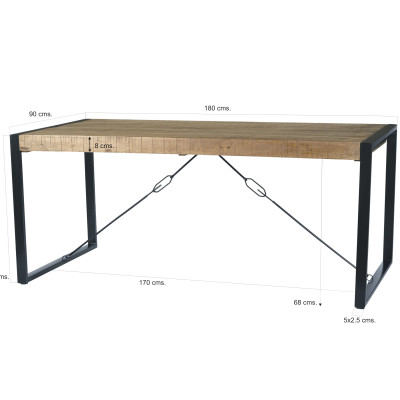 DACCA-Table à manger 6/8 personnes L180,Manguier massif et métal