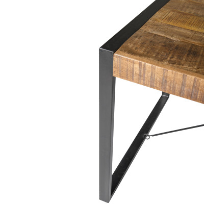 DACCA-Table à manger 6 personnes L140, bois de Manguier massif, métal