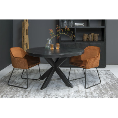 UZES-Table à manger ronde 8 personnes D150 cm,Spider et Manguier noir