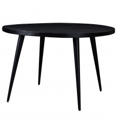 UZES-Table repas ronde D.120 cm, 6 p, Manguier teinté noir et métal