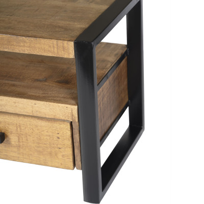 DACCA-Meuble TV 2 tiroirs, L.120 cm, bois de Manguier massif et métal