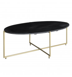BRASS-Table basse ovale 110x40, bois de Manguier massif noir et laiton
