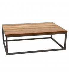 PADANG-Table basse 120x80 cm en Teck massif recyclé et métal brut