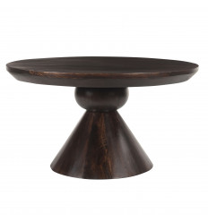 BOMBAY-Table basse ronde D80 cm, bois de Manguier massif teinté noyer