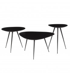 LOUANE-Set de 3 Tables basses gigognes Manguier teinté noir et métal