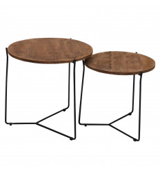 LYA-Set de 2 Tables basses rondes gigognes en Manguier et métal noir