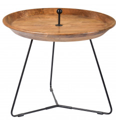 EMMA,Table basse ronde D.60 cm en Manguier massif et métal noir