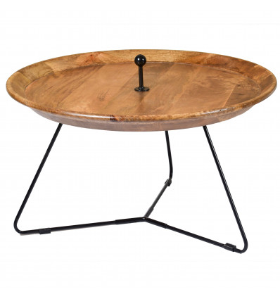 EMMA,Table basse ronde D.70 cm en Manguier massif et métal noir