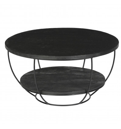 LUZ-Table basse ronde D.65 cm en Manguier Teinté noir et métal