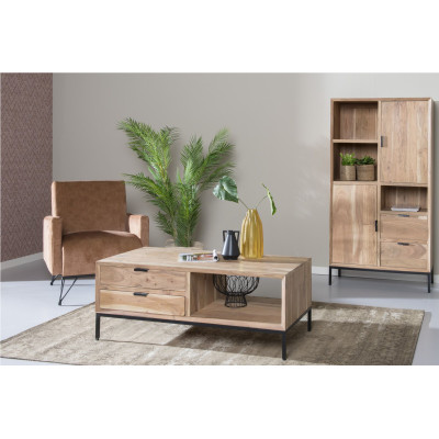 URBAN-Table basse 2 tiroirs 120x60 en bois d'Acacia massif et métal