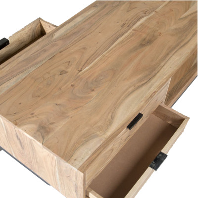 URBAN-Table basse 2 tiroirs 120x60 en bois d'Acacia massif et métal