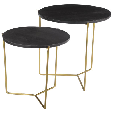 JULIA-Set de 2 Tables basses rondes gigognes, manguier noir et laiton