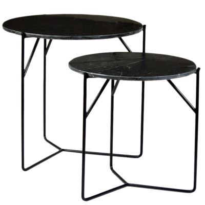 JULIA-Set de 2 Tables basses rondes gigognes en Marbre noir et métal