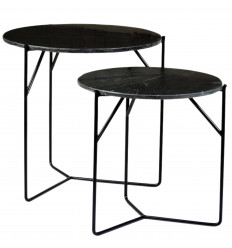JULIA-Set de 2 Tables basses rondes gigognes en Marbre noir et métal