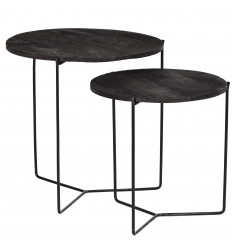 JULIA-Set de 2 Tables basses rondes gigognes en Manguier noir et métal