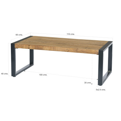 DACCA,Table basse 110x60 cm en Manguier massif et métal noir