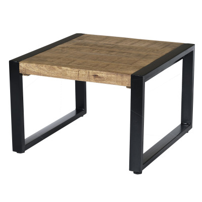 DACCA,Table basse carrée 60x60, bois de Manguier massif et métal noir