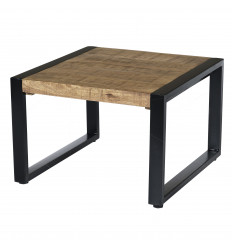 DACCA,Table basse carrée 60x60, bois de Manguier massif et métal noir
